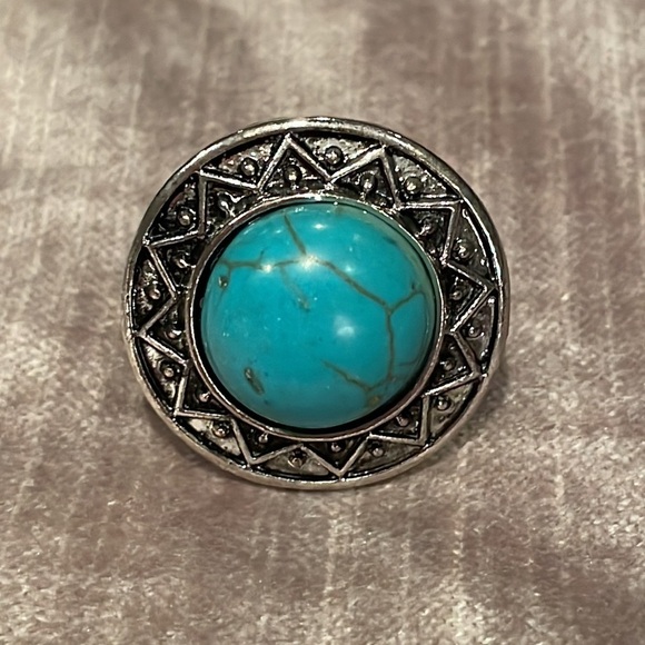 Turquoise Round Adjustable Ring Size 7-7.5 - Picture 1 of 3